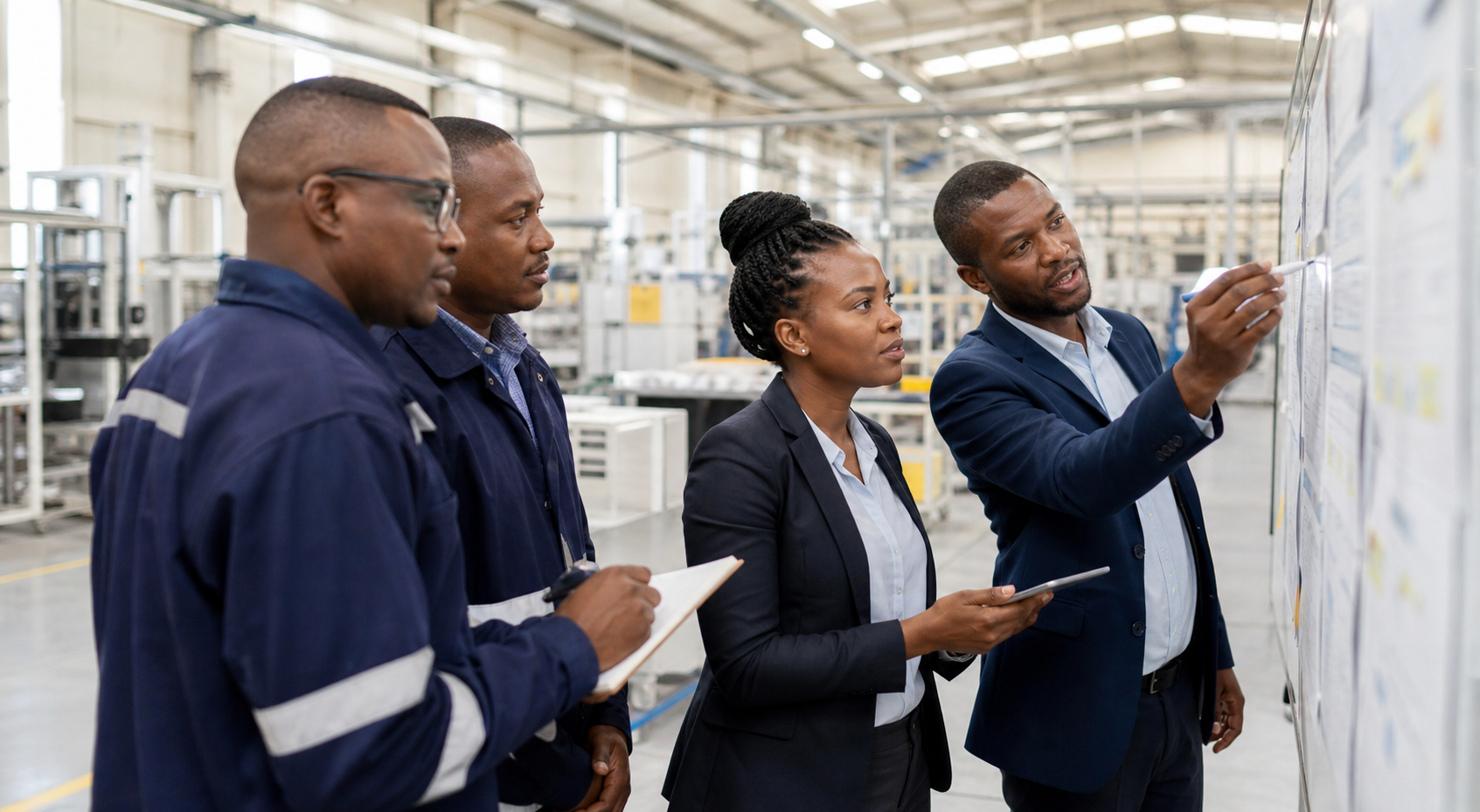 Quality and operations professionals working in an industrial environment