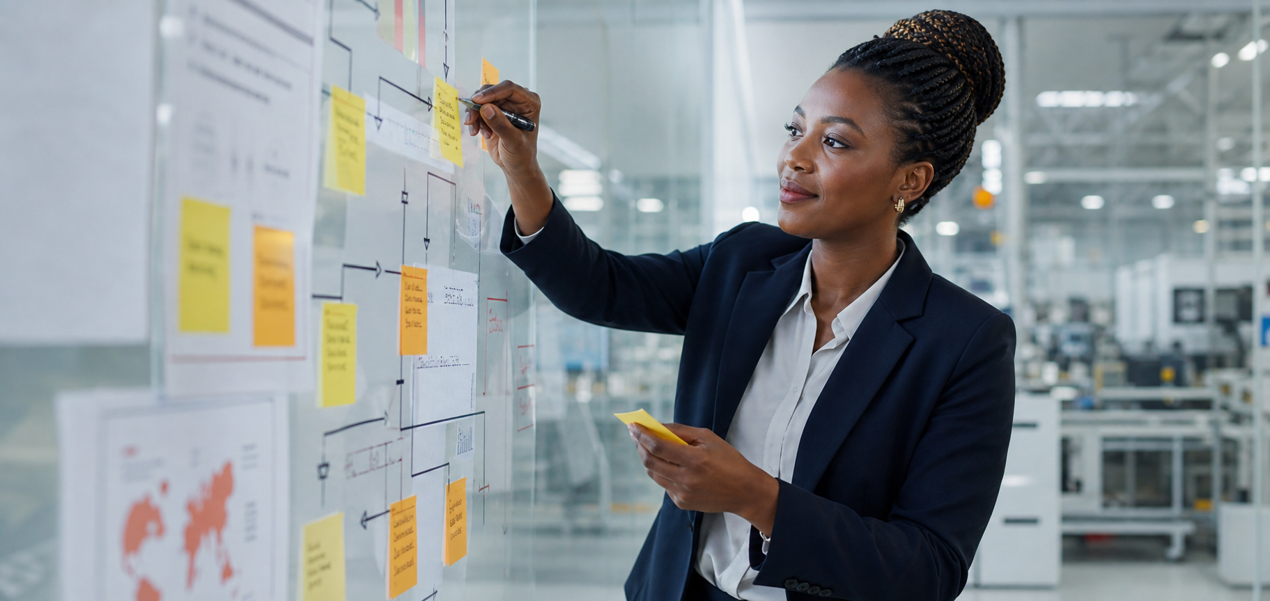 Lean management consultant analysing process improvement workflows