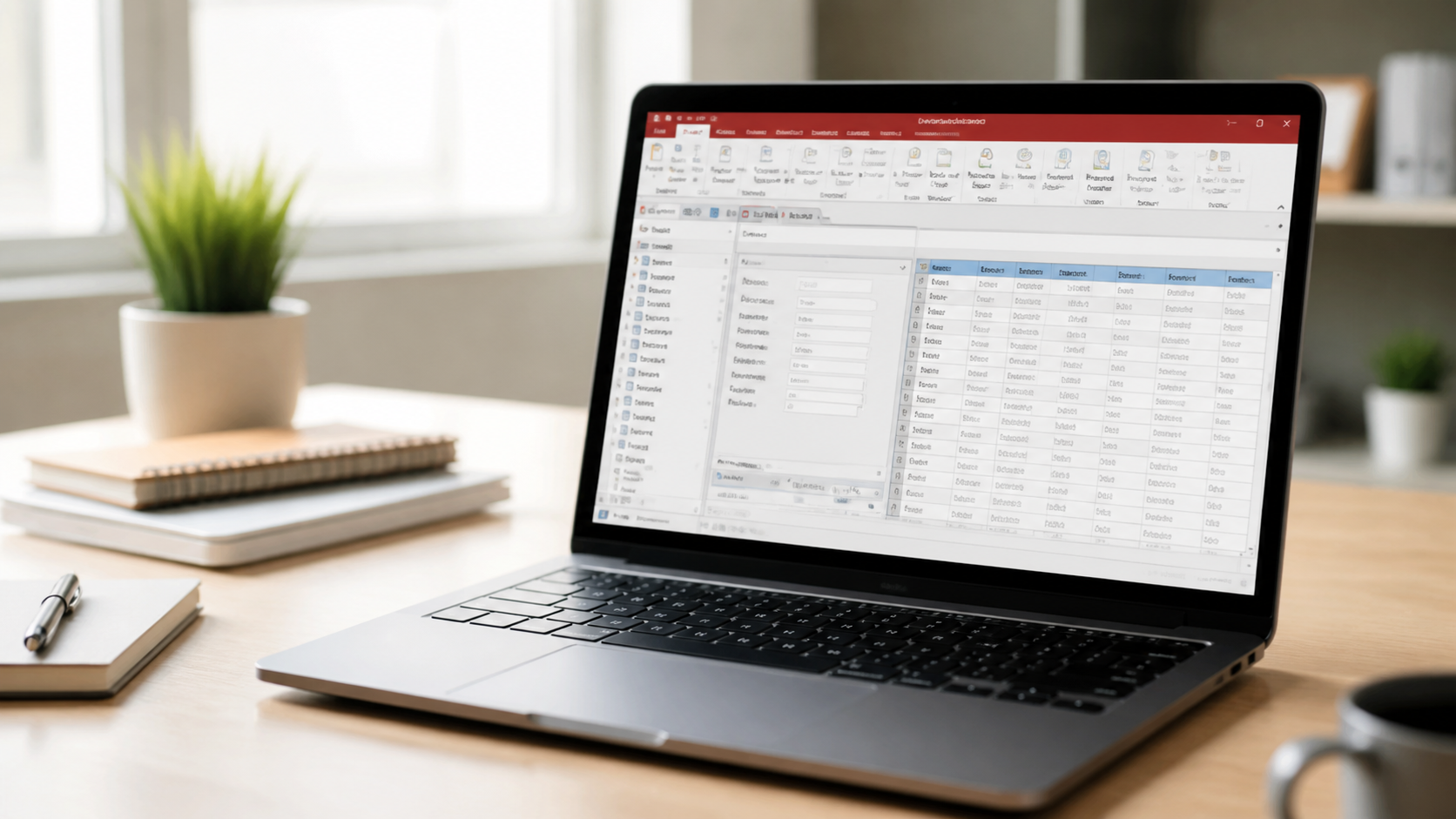 Microsoft Access database solution displayed on a laptop