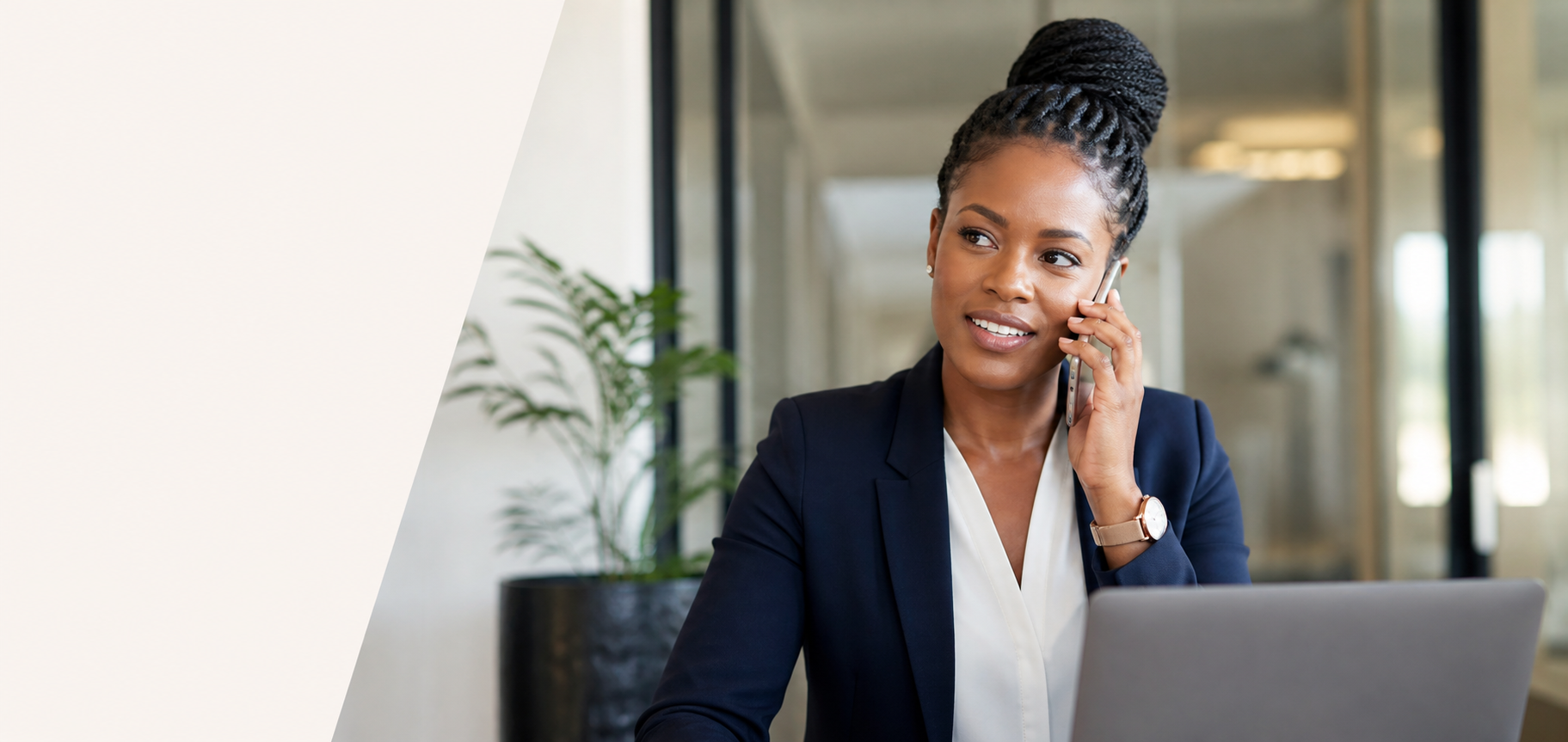 Professional customer support representative speaking with a client by phone