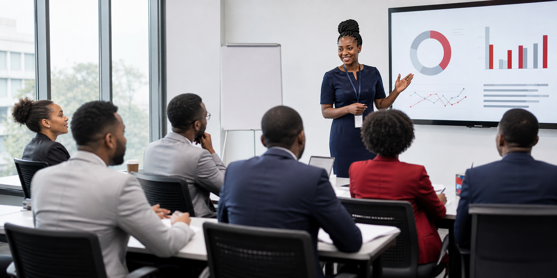 Professional trainer delivering a corporate learning programme